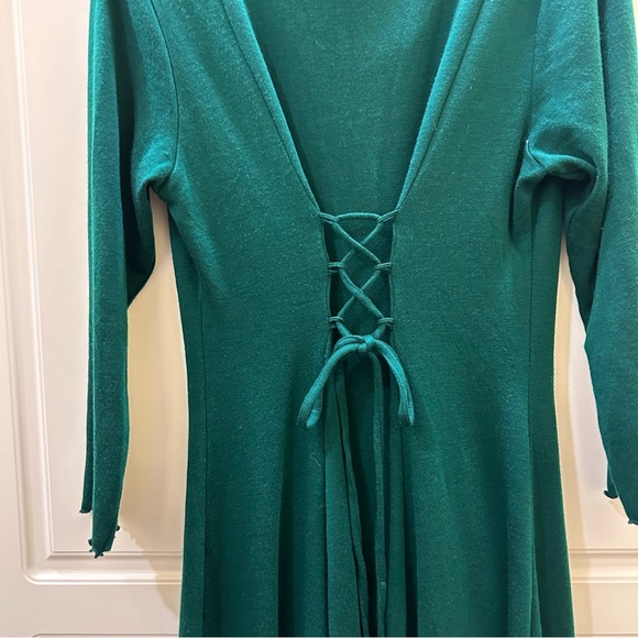 California Rhythms Vintage 90s Green A Line Dress Sz L Back Tie Button Front - Picture 9 of 12